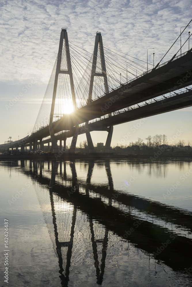 Naklejka premium St. Petersburg, view of the cable-stayed bridge over the Neva