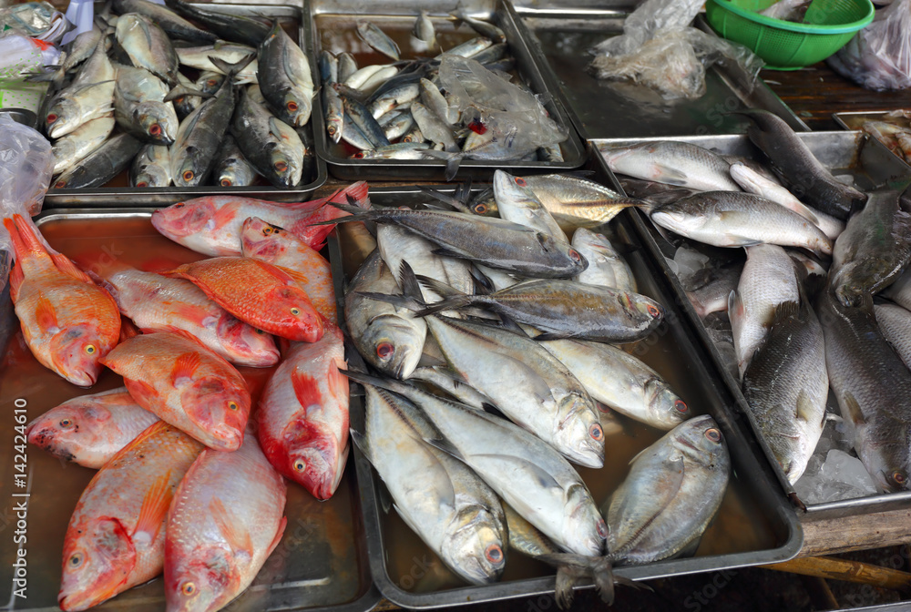 Fresh fish on market counter