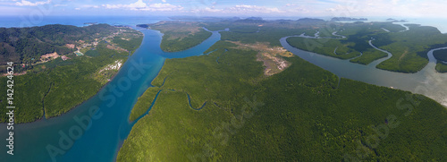 Aerial panorama view on estuaries and strait in Thailand