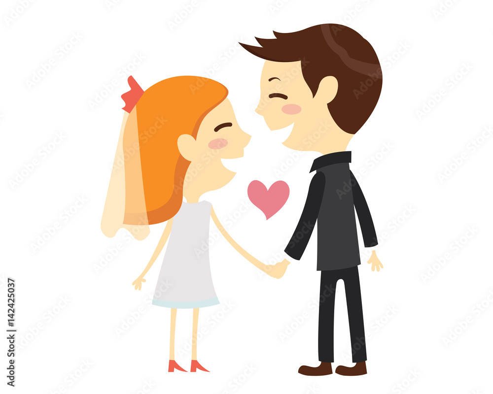 Romantic Isolated Young Wedding Couple Character Illustration Romantic Isolated Young Wedding Couple Character Illustration