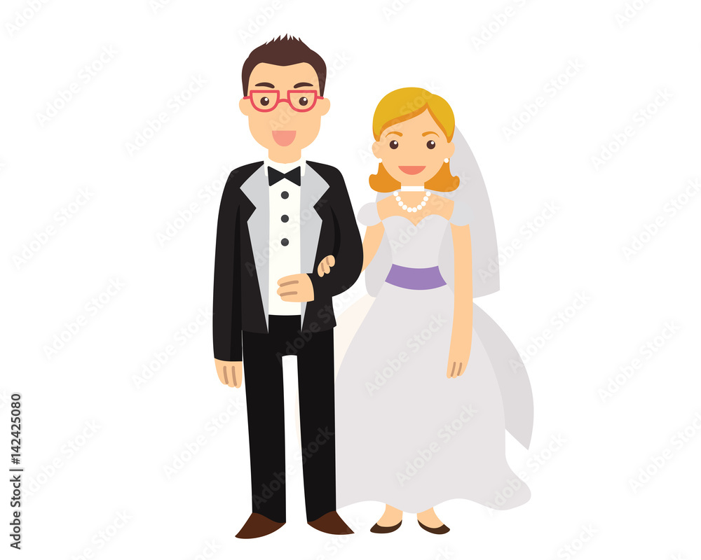 Romantic Isolated Young Wedding Couple Character Illustration Romantic Isolated Young Wedding Couple Character Illustration