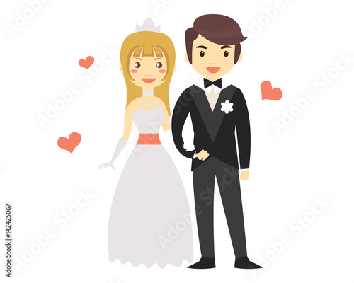 Romantic Isolated Young Wedding Couple Character Illustration