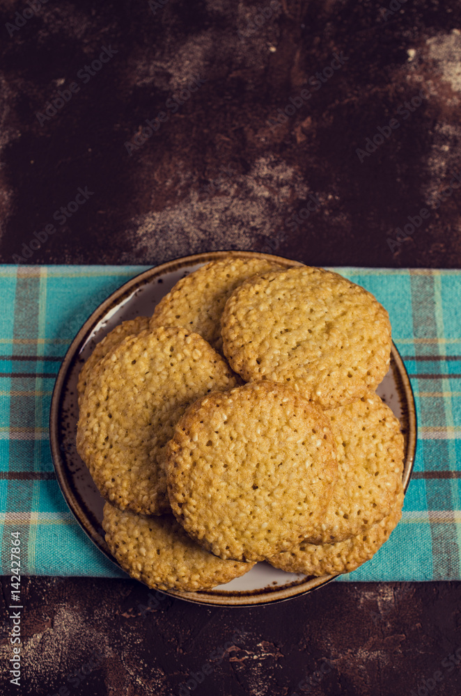 Fotografie Cookie with sesame seeds.