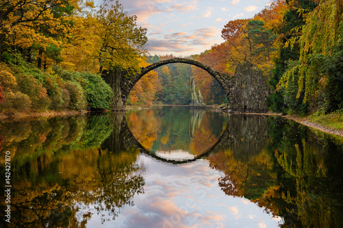 Devil's Bridge in Kromlau in the autumn rhododendron park © Mike Mareen