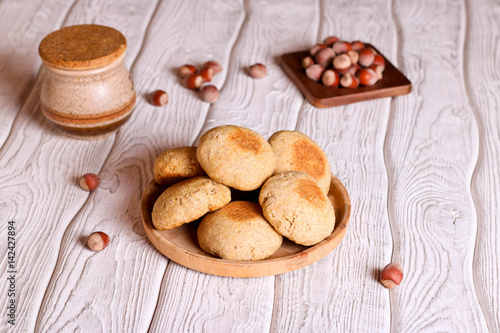homemade oat cookie with honey and hazelnut