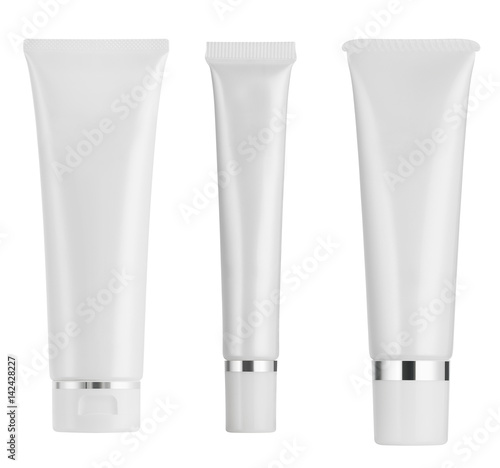 collection of three tube for cream or lotion isolated on white background