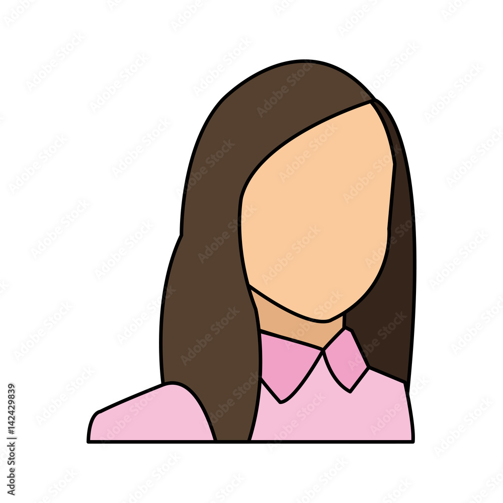 faceless woman with long straight brown hair wearing pink blouse  icon image vector illustration design 