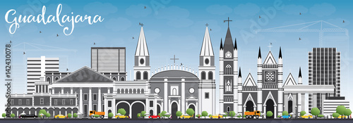 Guadalajara Skyline with Gray Buildings and Blue Sky.