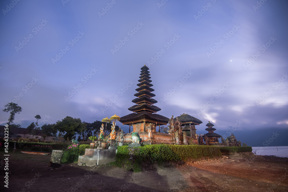 Pura Ulun Danu Bratan before sunrise, Hindu temple in Bratan lake  Bali, Indonesia
