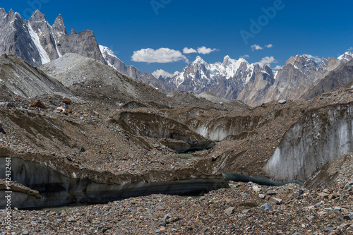 Texture of Baltoro glacier in front of Paiju peak, K2 trek, Pakistan, photo