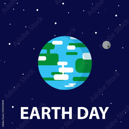 Fototapeta Naklejka Na Ścianę i Meble -  Planet Earth with the moon in space with stars and the inscription Earth Day on blue background