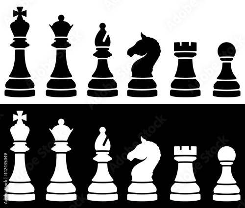 Chess pieces icon set, two versions - white and black. Vector illustration.
