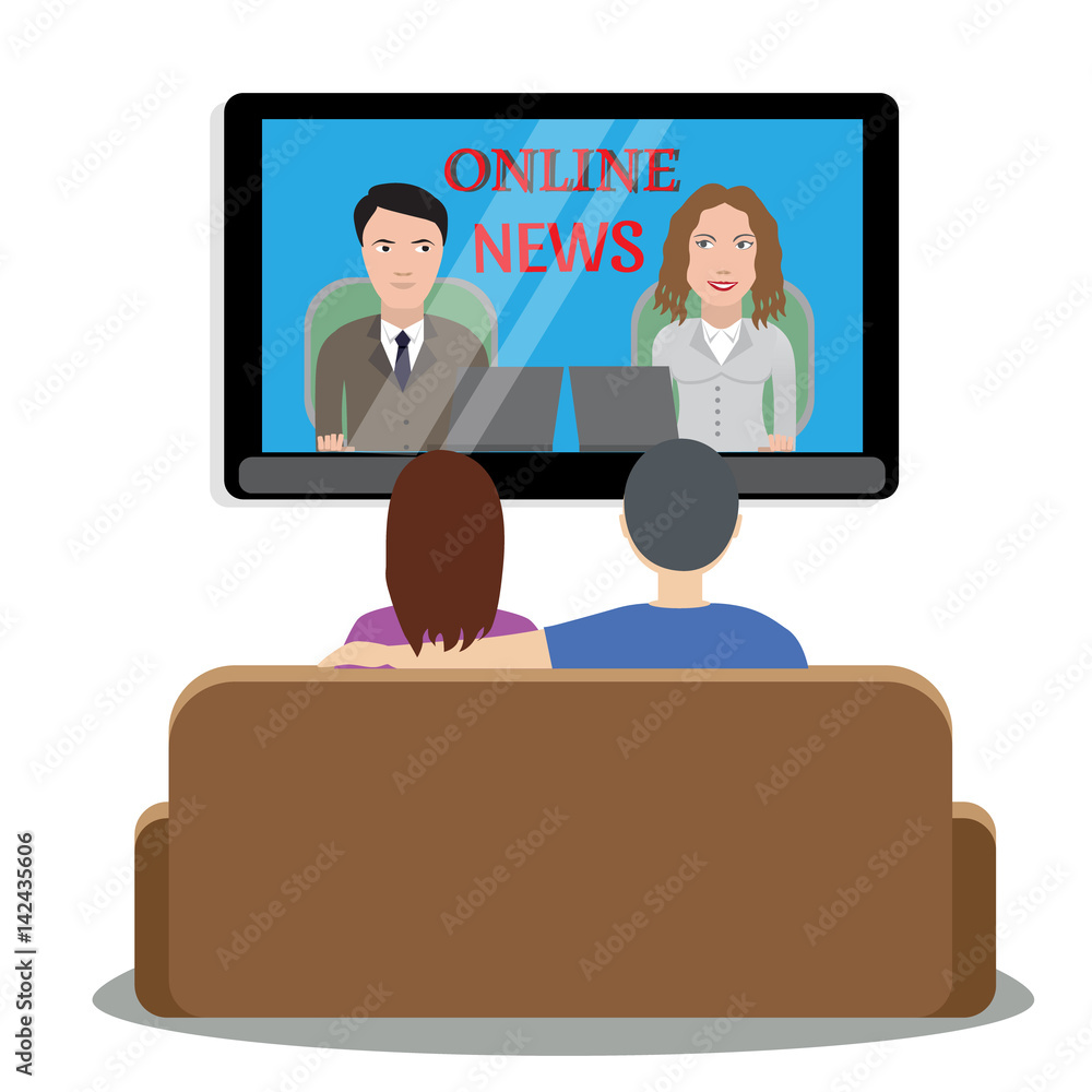 People watching news on tv. People watching news on tv.