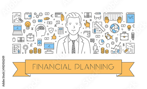 Vector line web concept of financial planning