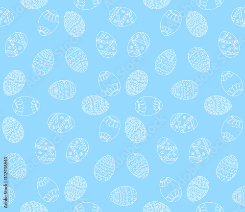 Vector seamless simple pattern with easter eggs. Easter holiday blue background of ornamental eggs