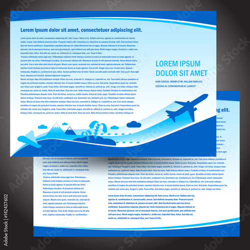 brochure airplane flight tickets air fly cloud sky blue white color travel voyage background