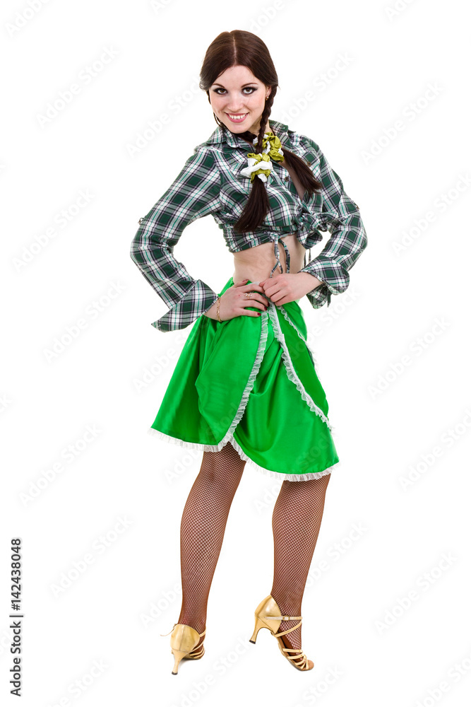 Sexy young woman dressed in shirt and skirt posing, isolated on white Sexy young woman dressed in shirt and skirt posing, isolated on white