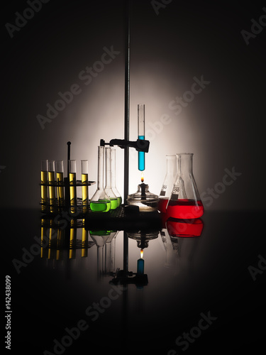 laboratory flasks with liquid inside. science concept