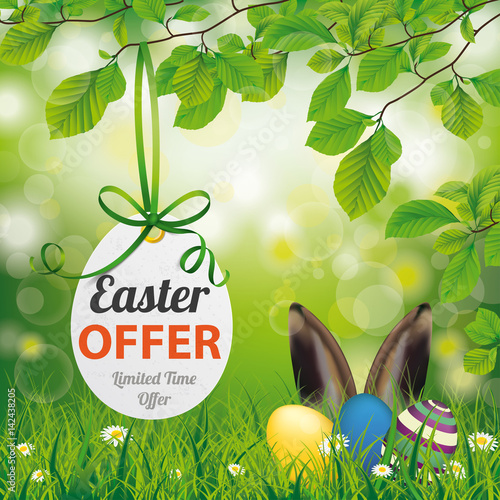 Easter Price Sticker Egg Hare Ears Beech Twigs Offer