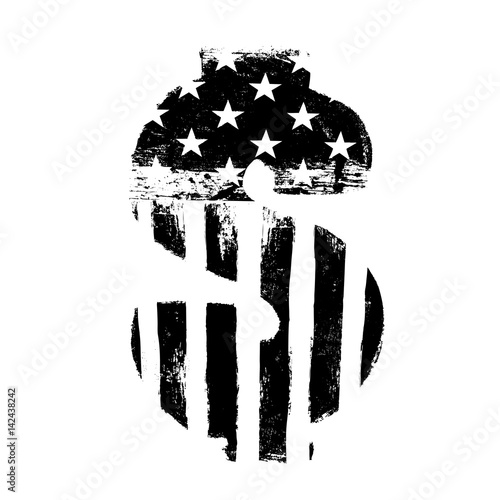 Dollar sign. Black on white vector isolated symbol. American flag shaped silhouette. Grunge, style illustration.
