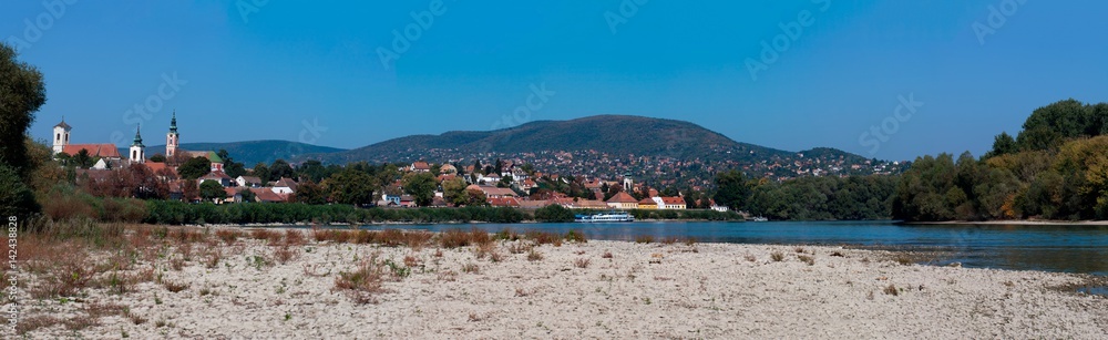 High-resolution panorama of the city of Szentendre. View of the embankment and the Danube. Hungary.
