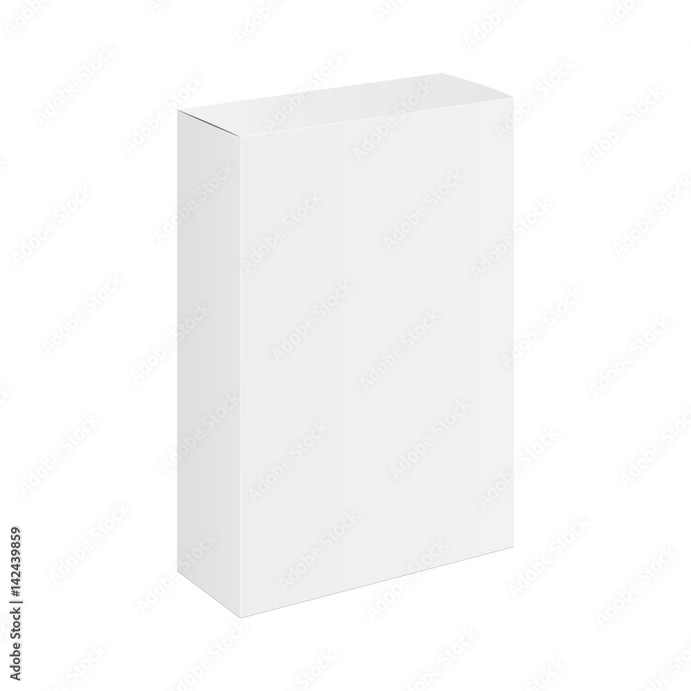 White rectangular box isolated. Mockup for branding, design, logo or medical, cosmetic or gift products. Vector illustration White rectangular box isolated. Mockup for branding, design, logo or medical, cosmetic or gift products. Vector illustration
