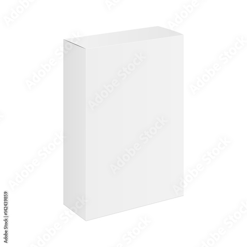 White rectangular box isolated. Mockup for branding, design, logo or medical, cosmetic or gift products. Vector illustration