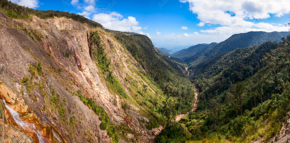 Panoramic aerial view of mountain valley in Vietnam