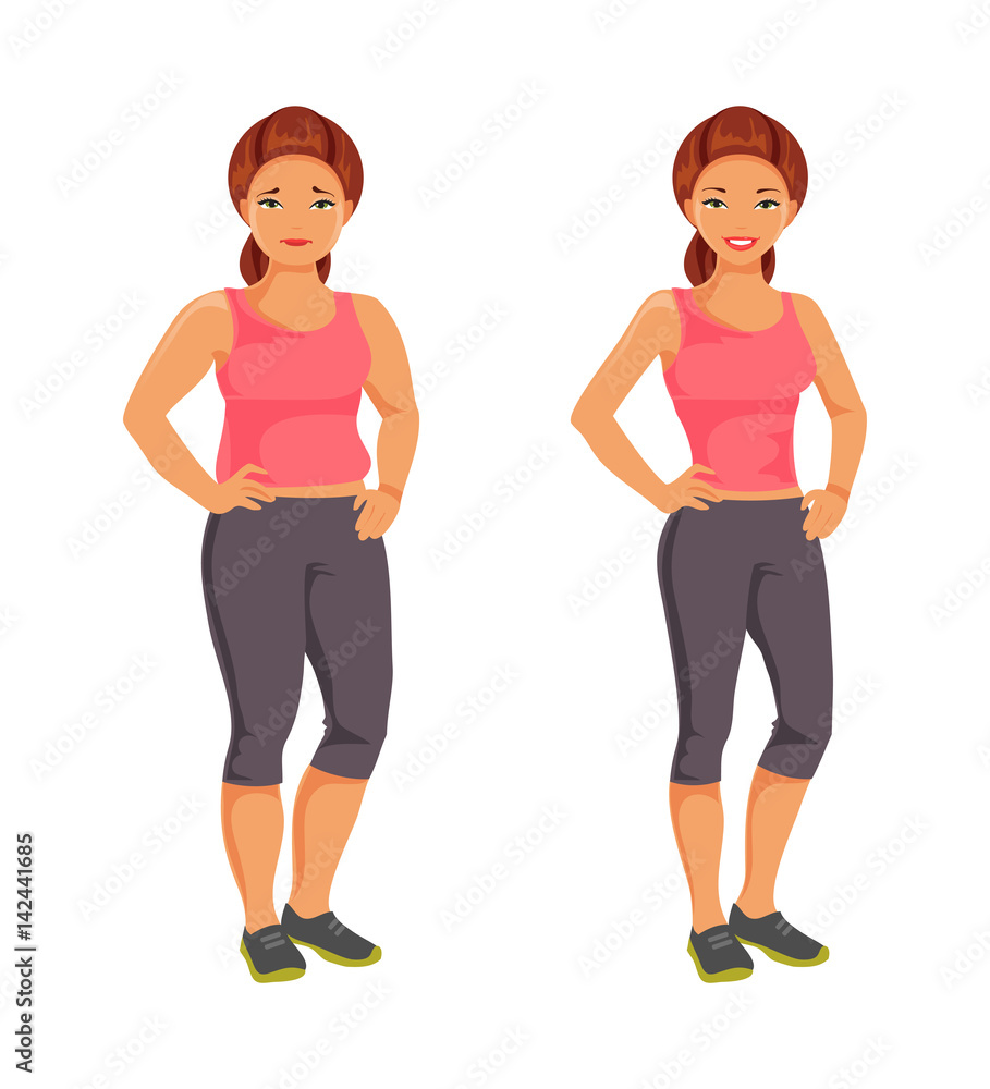 Fat and slim woman. Vector illustration Fat and slim woman. Vector illustration