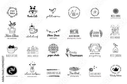 Hand drawn, simple and chic bohemian logo set