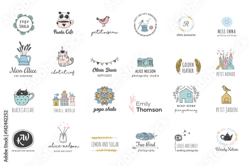 Hand drawn, simple and chic bohemian logo set