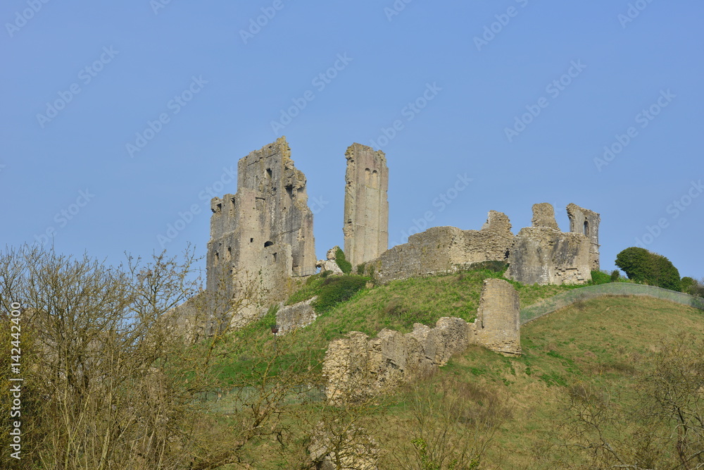The ruins of Corfe castle in Springtime,