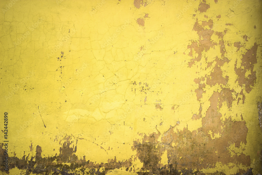 Obraz premium concrete wall painted yellow paint, Texture colored cement as background