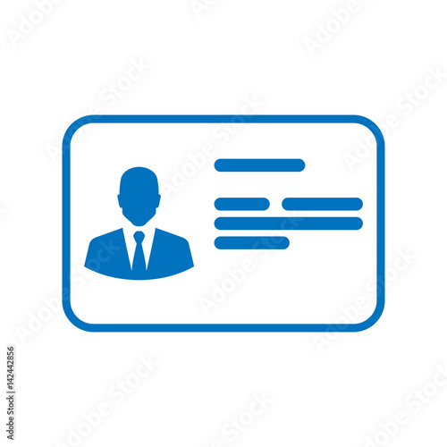 Icono plano carnet identidad azul en fondo blanco