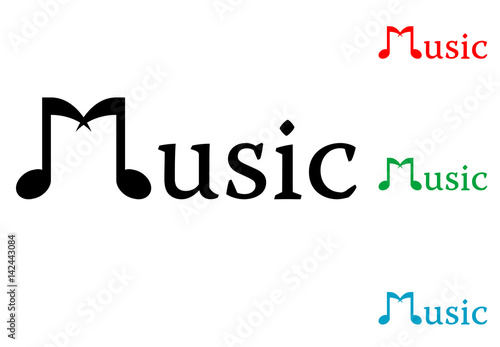 Icono plano texto Music con notas musicales varios colores