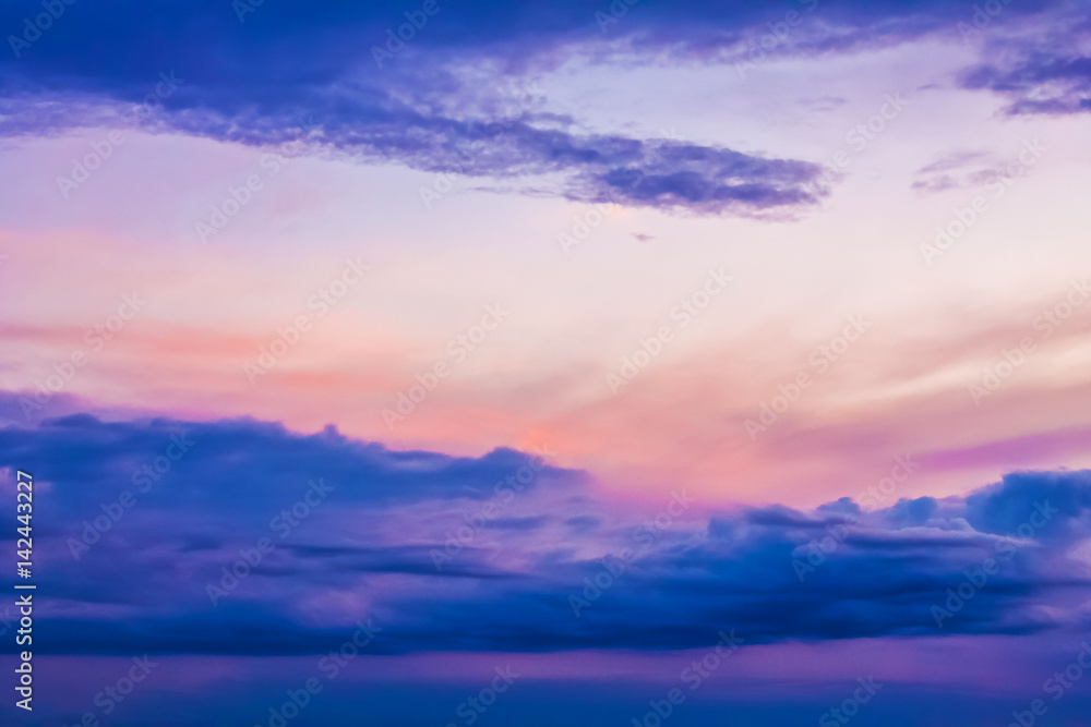 Evening morning sky with fluffy clouds of soft pastel tones. Nature background, wallpaper.