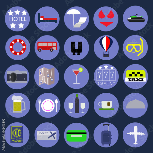 Big collection Icons related to travel. flat design