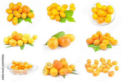 Fototapeta Naklejka Na Ścianę i Meble -  Collage of cumquats isolated on a white background cutout