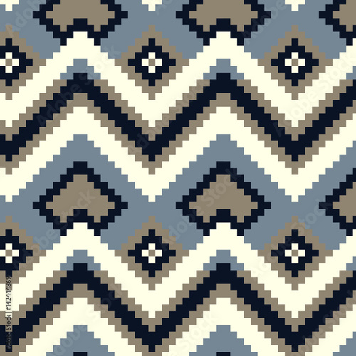 Pixel zig-zag seamless vector pattern