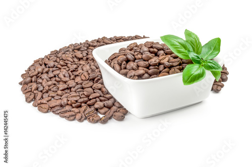 Closeup of coffee beans isolated on a white background cutout