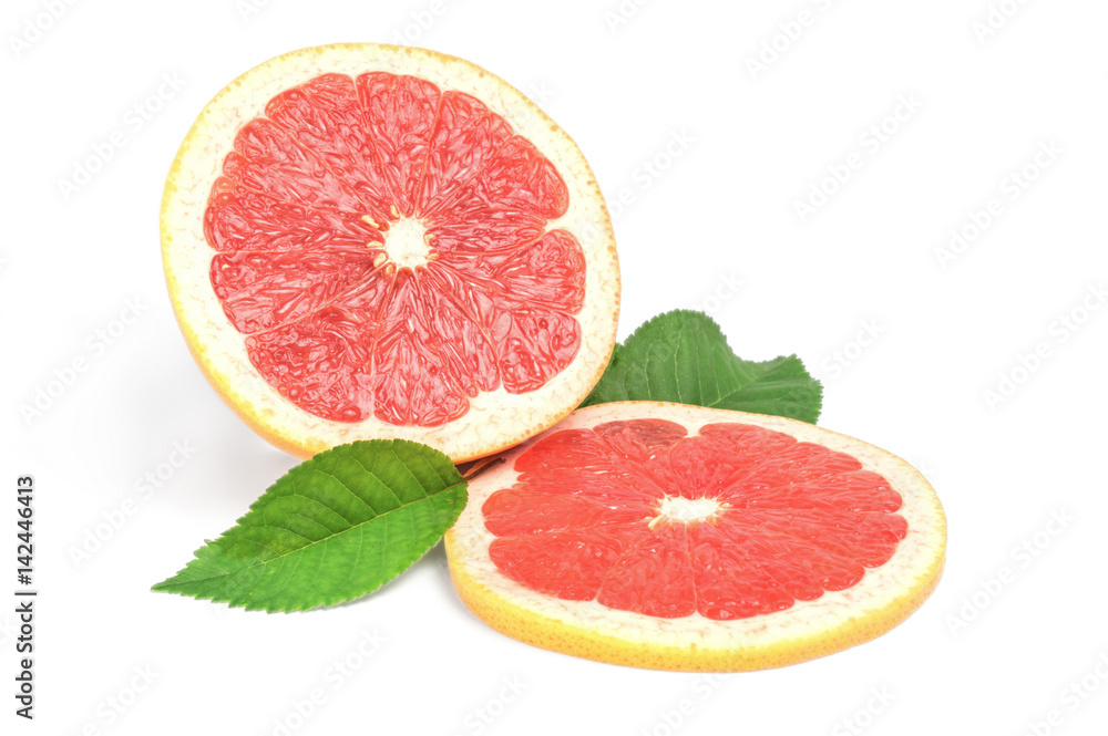 Ripe cut grapefruit and slice isolated on white background cutout Ripe cut grapefruit and slice isolated on white background cutout