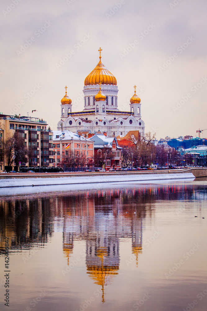 Cathedral of Christ the Savior in the winter. christian landmark in Russia
