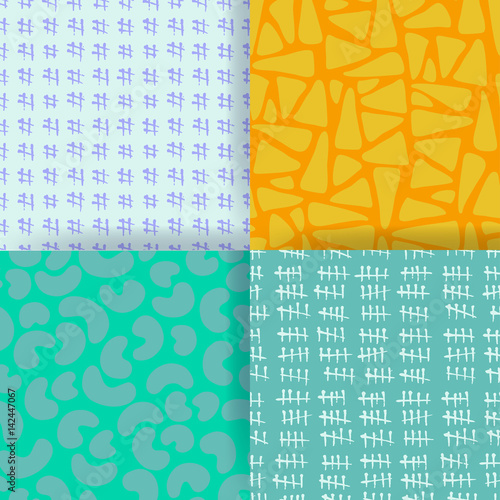 Set of 4 seamless pattern. Hand drawn textures