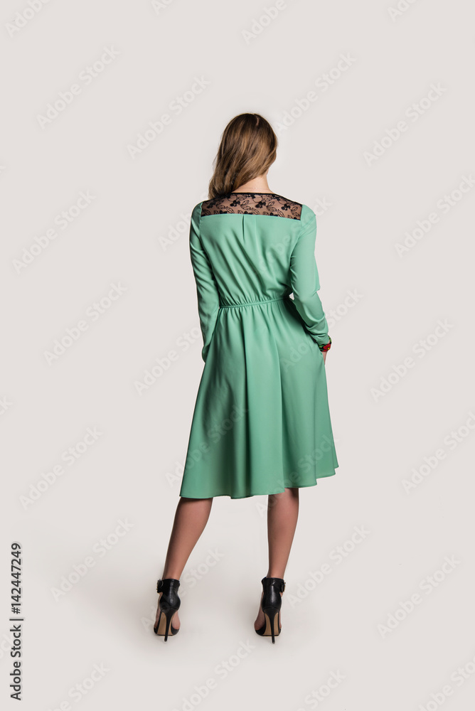 beautiful young girl in a dress on a light background beautiful young girl in a dress on a light background