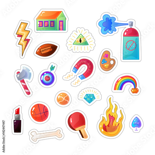 Sarcastic modern colorful sticker set. Vector fashion patch illustration