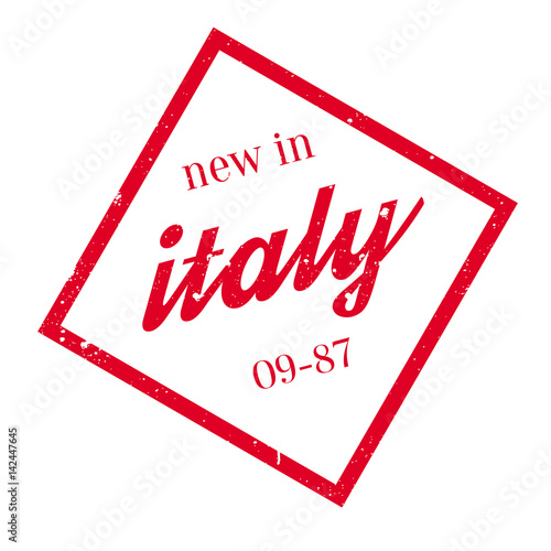 New In Italy rubber stamp. Grunge design with dust scratches. Effects can be easily removed for a clean, crisp look. Color is easily changed.