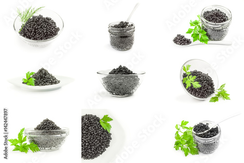Set of black caviar isolated on a white background cutout