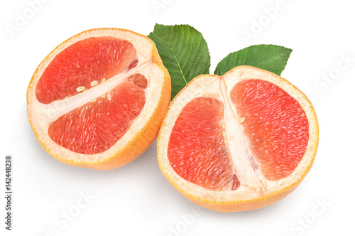 Two halves of ripe grapefruit isolated on white background cutout