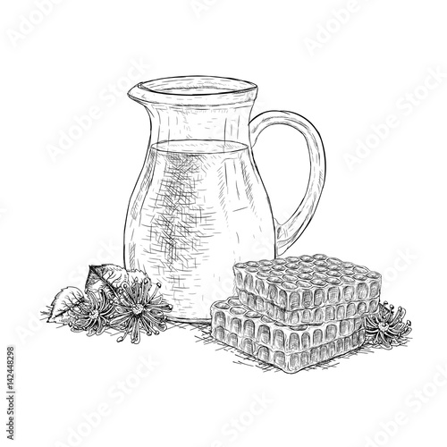Hand drawn set of milk and honey. Vector sketch