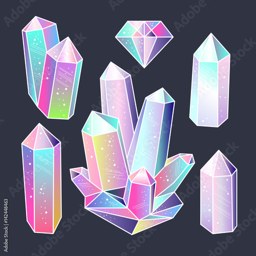 Gems, crystals sticker set vector